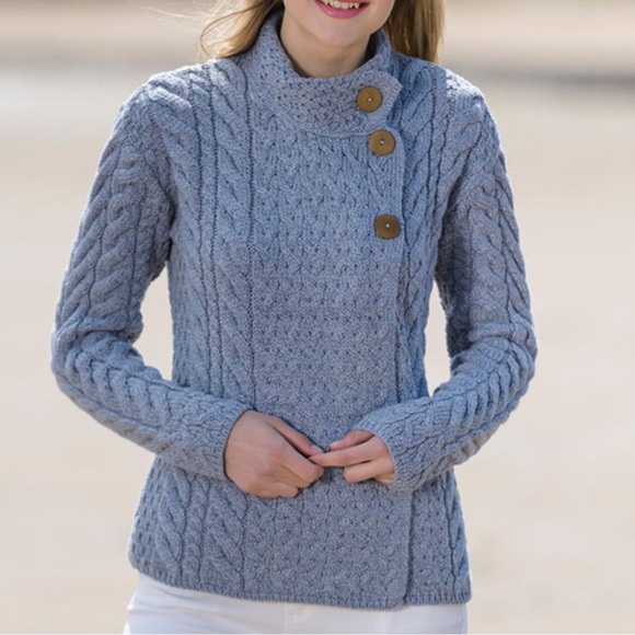 Aran Sweater Market Merino Wool Soft Cable Knit Cardigan Chunky - Main Image